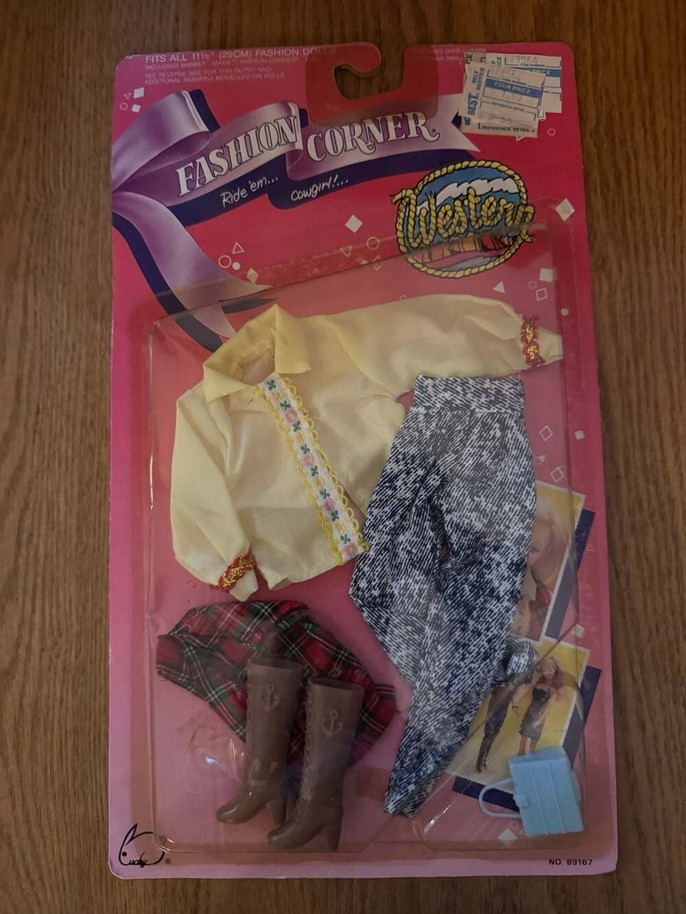 Vtg 1990 Fashion Corner Western Cowgirl Outfit 11.5” Fashion Dolls No. 89167